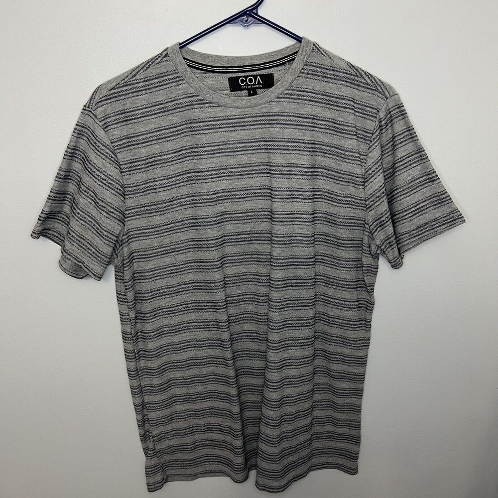 City of Angels COA T Shirt Mens Large Knit Striped Short Sleeve Casual Gray NWOT